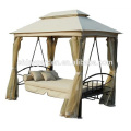 Outdoor 3 Personen Patio Daybed Canopy Gazebo Schaukel, Tan mit Mesh-Wänden